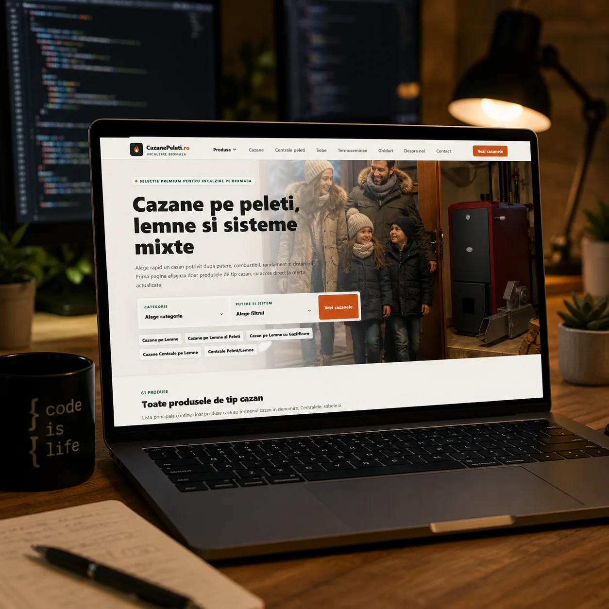 Original Cazane Peleți website mockup