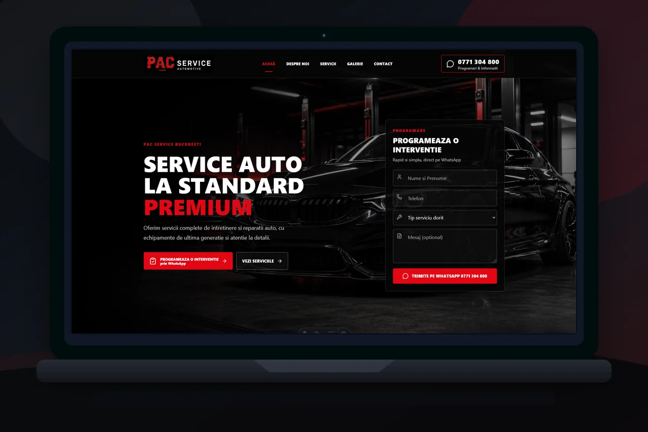 Original PAC Service website mockup