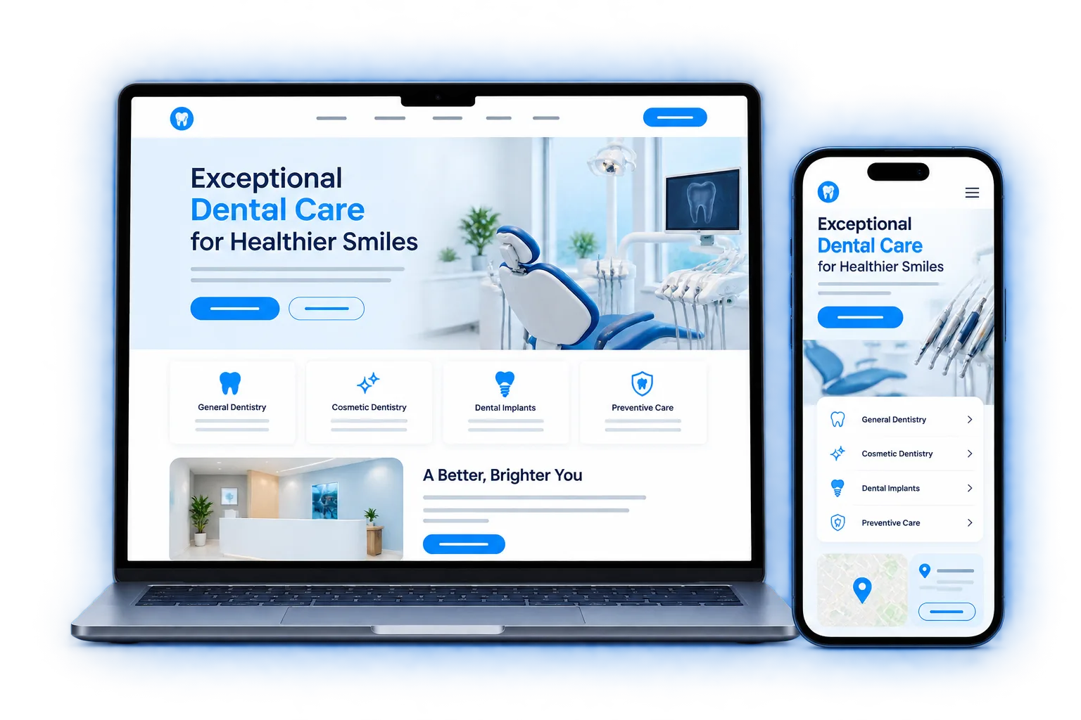 Original dental clinic website shown on a laptop and phone