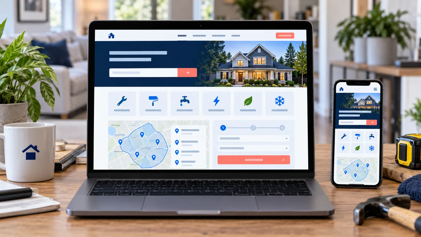 Original plumbing service website shown on a laptop and phone