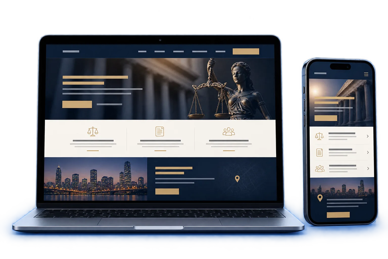 Original law firm website shown on a laptop and phone