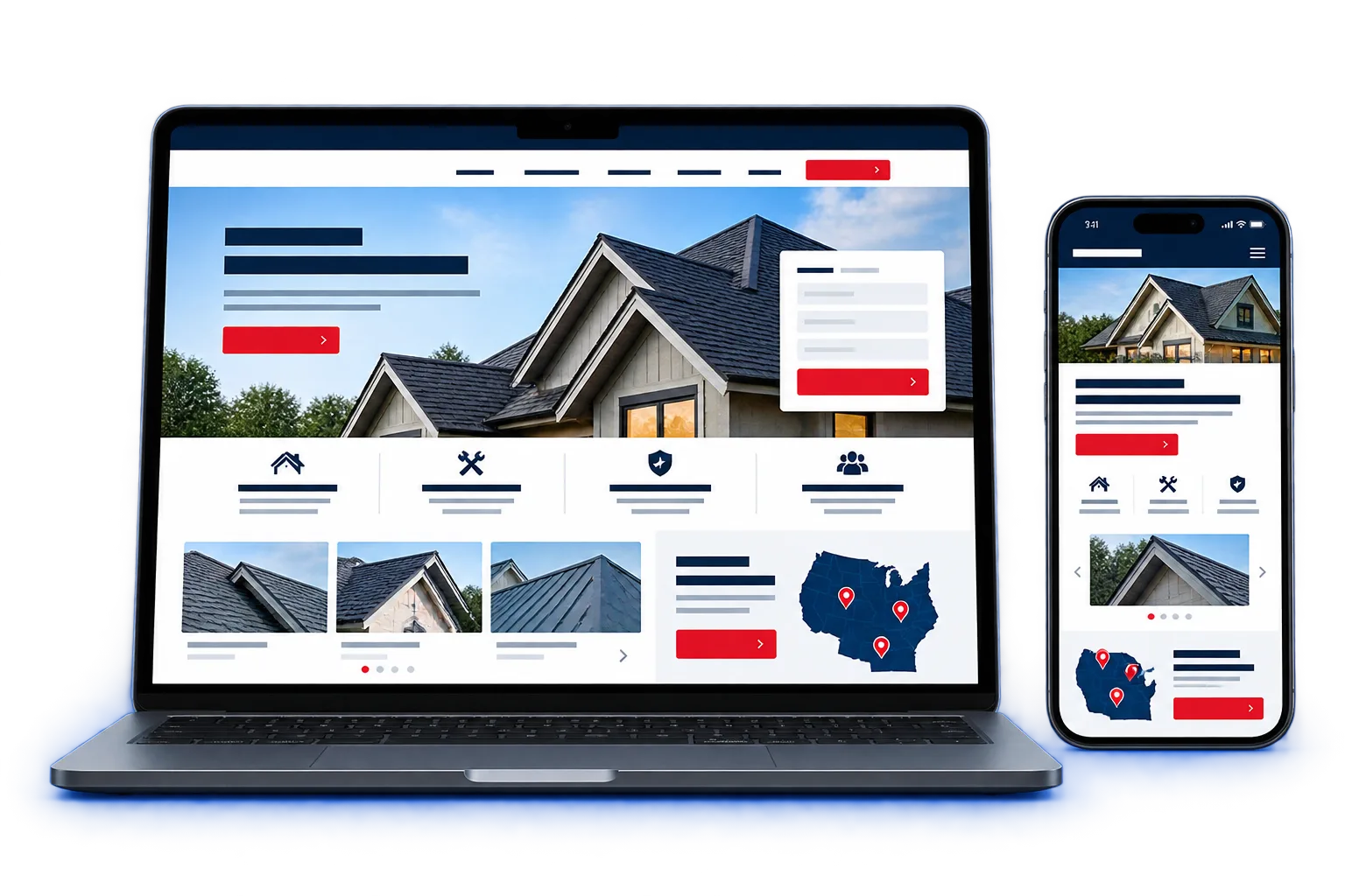 Original roofing contractor website shown on a laptop and phone