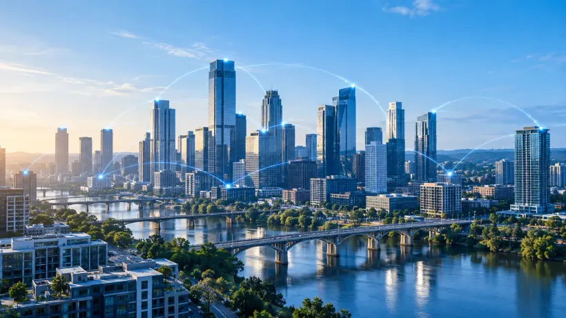 Connected city skyline representing a national service website structure